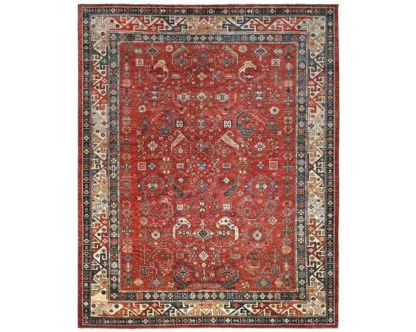 9x12 Red Aryana Afghan Hand Knotted Veg Dye Wool Area Rug